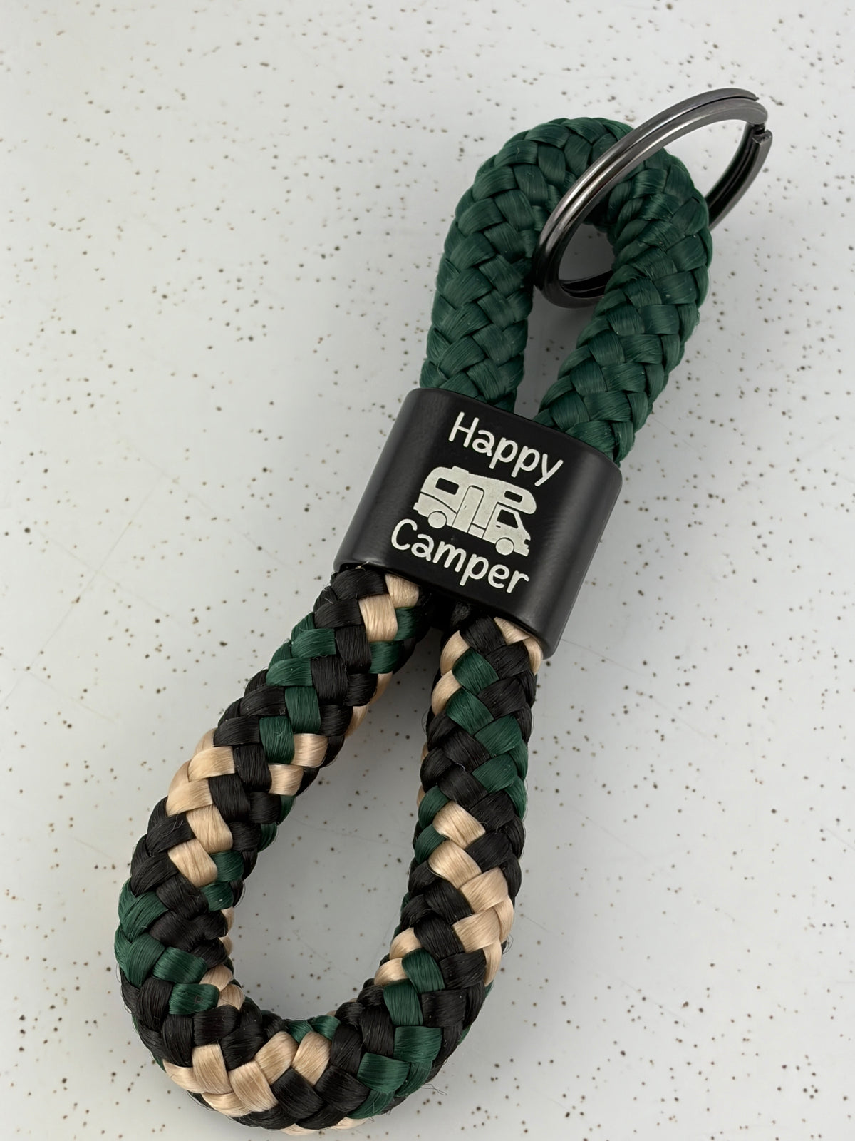 Happy Camper Schlüsselanhänger aus Segelseil mit Wohnmobil | Geschenk für Camper | Seilfarben frei wählbar