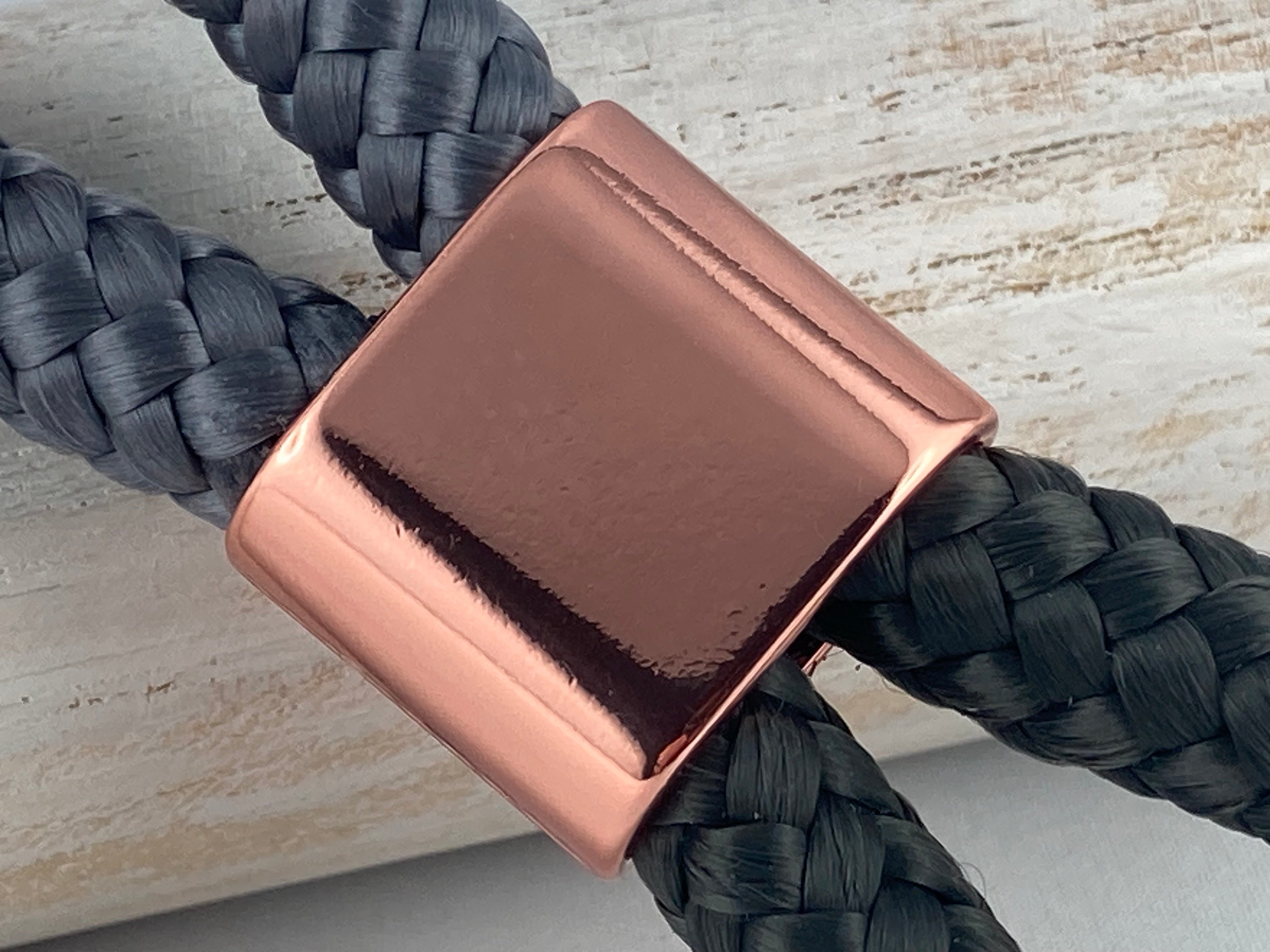 Set Schlüsselband und Schlüsselanhänger aus Segelseil mit Zwischenstück roségoldfarben, grau/ dunkelgrau