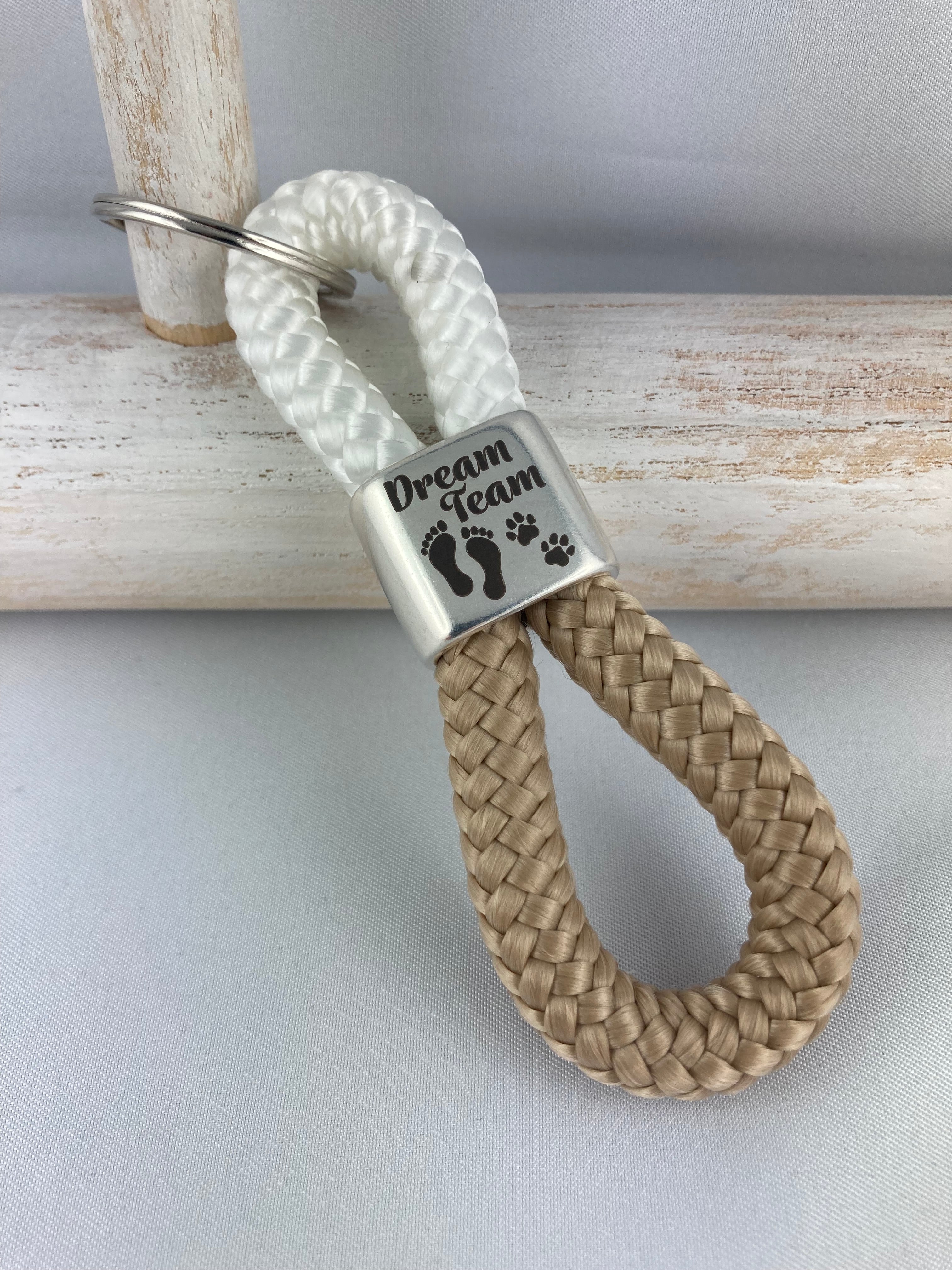 Schlüsselanhänger Segelseil "Dream Team" - weiß/ beige