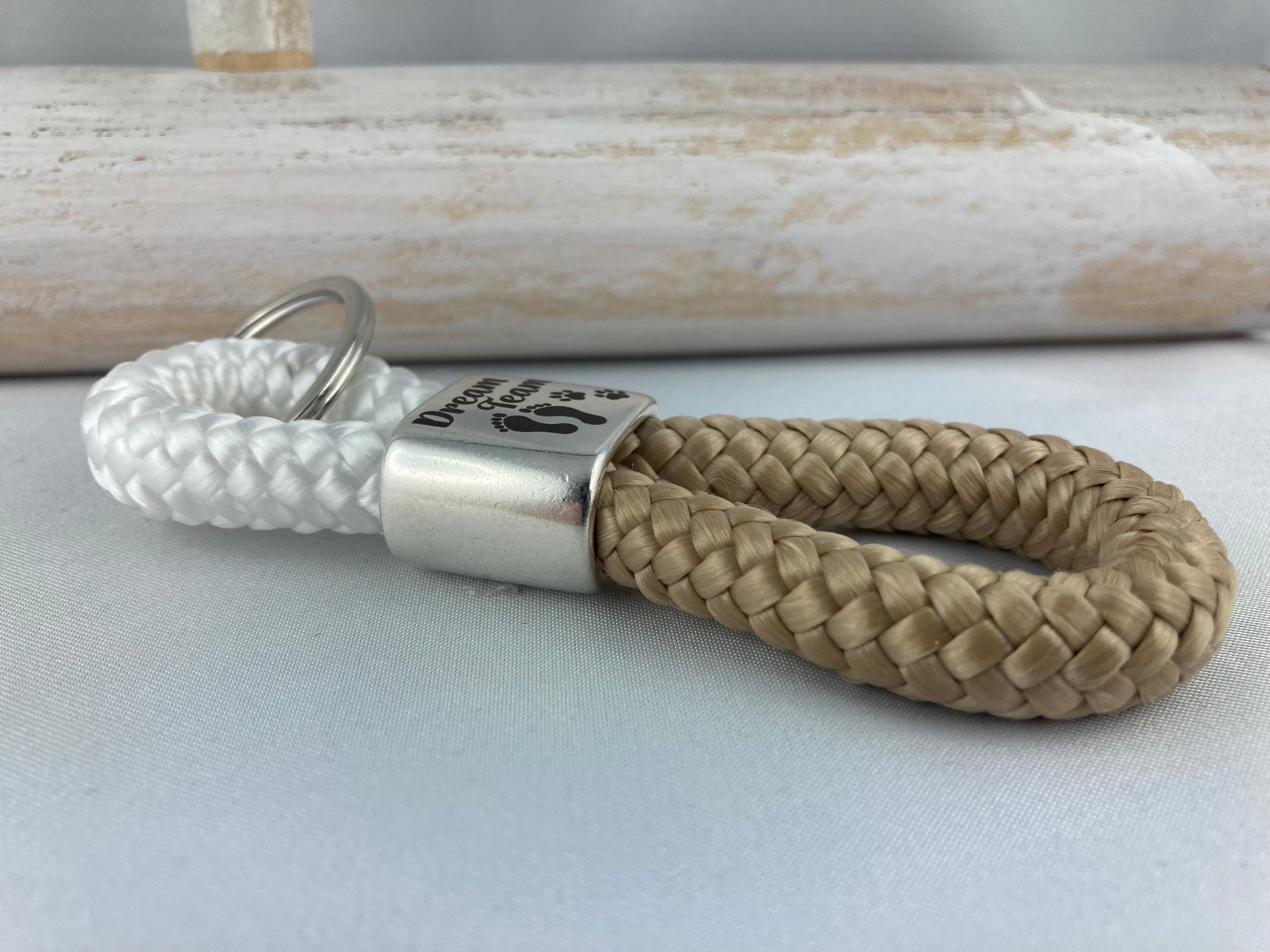 Schlüsselanhänger Segelseil "Dream Team" - weiß/ beige