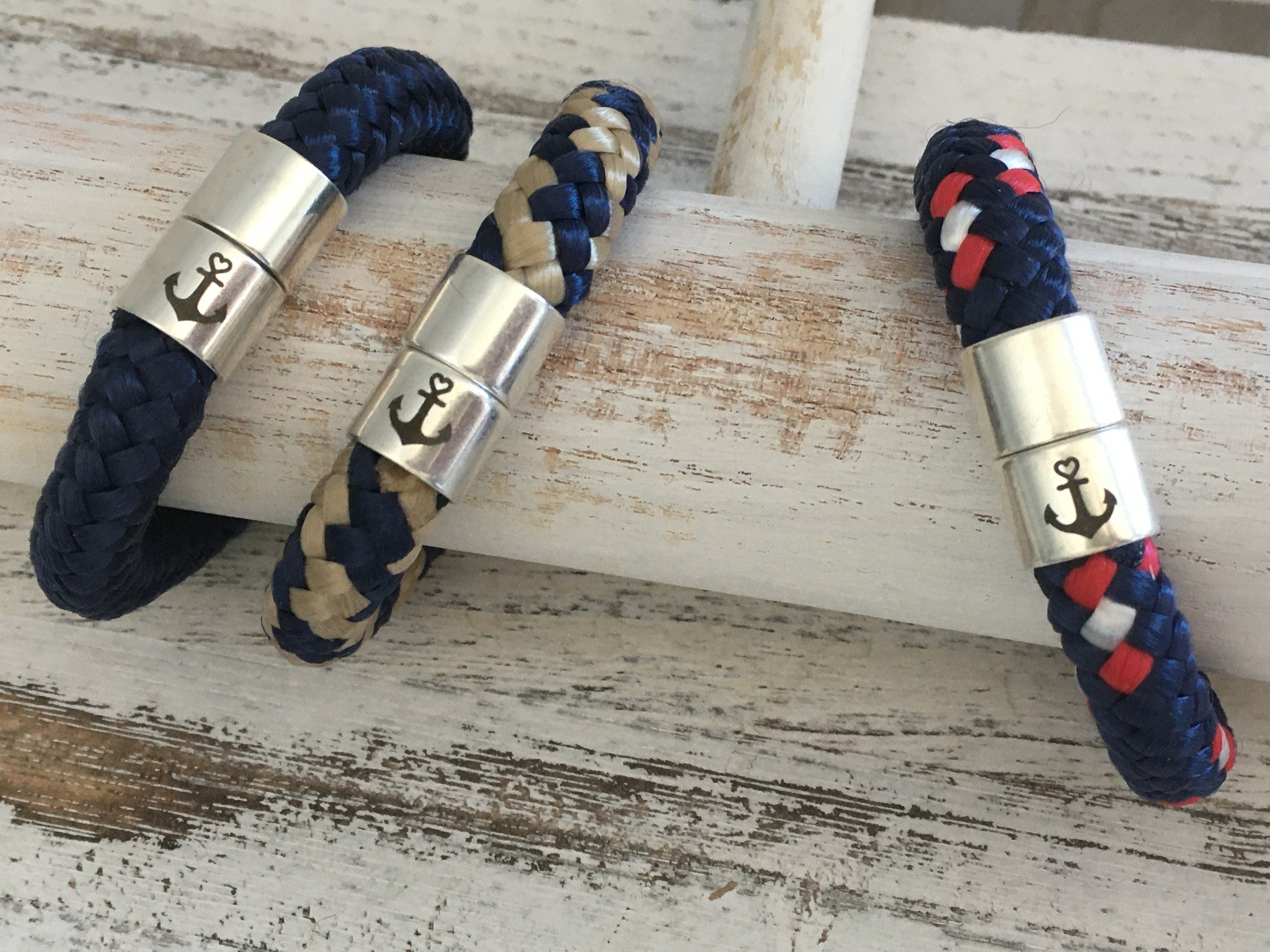 Armband aus Segelseil mit versilbertem Magnetverschluss für Damen und Herren ganz individuell in Wunschfarbe, maritimes Armband