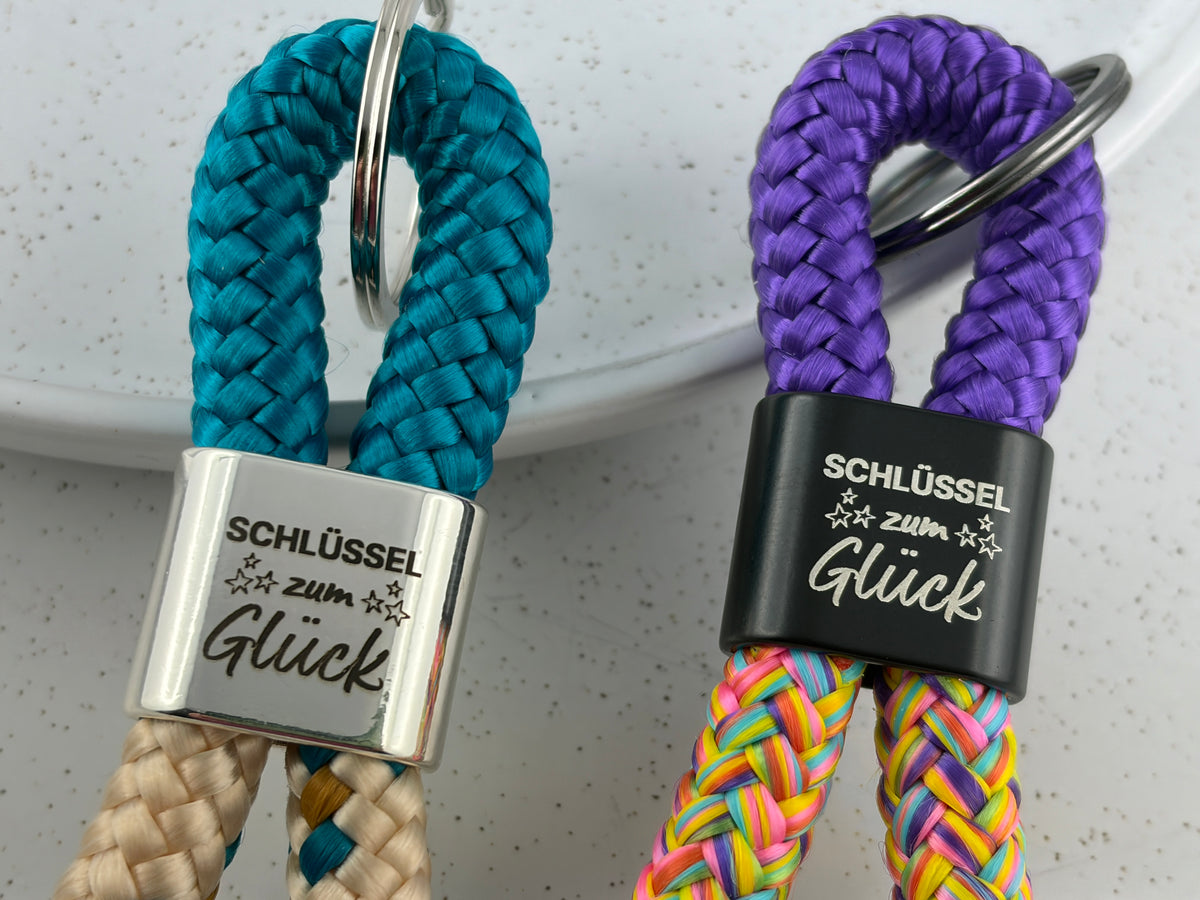 Schlüssel zum Glück - Schlüsselanhänger aus Segelseil mit Sternen | Handgefertigtes Geschenk | Seilfarben frei wählbar