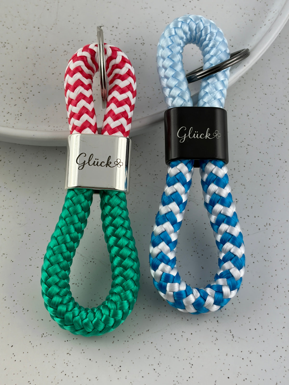 Glück Schlüsselanhänger aus Segelseil mit Kleeblatt | Glücksbringer Geschenk | Handgefertigt | Seilfarben frei wählbar