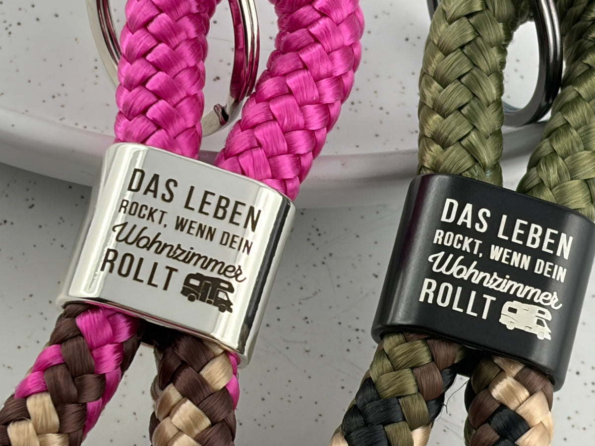 Schlüsselanhänger für Camper aus Segelseil | Das Leben rockt, wenn dein Wohnzimmer rollt | Wohnmobil Geschenk