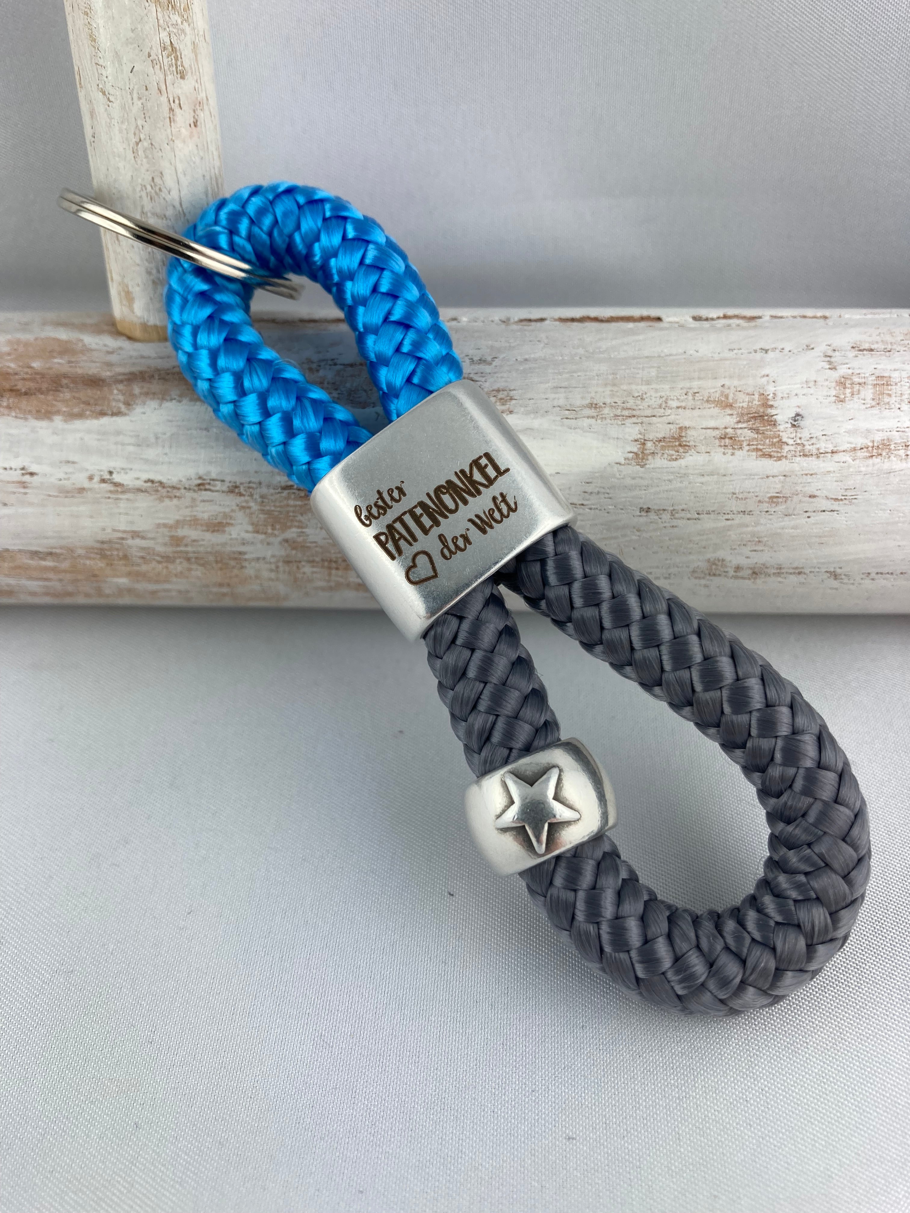 Set Schlüsselanhänger aus Segelseil "beste Patentante und bester Patenonkel der Welt"  handgefertigt mit Gravur