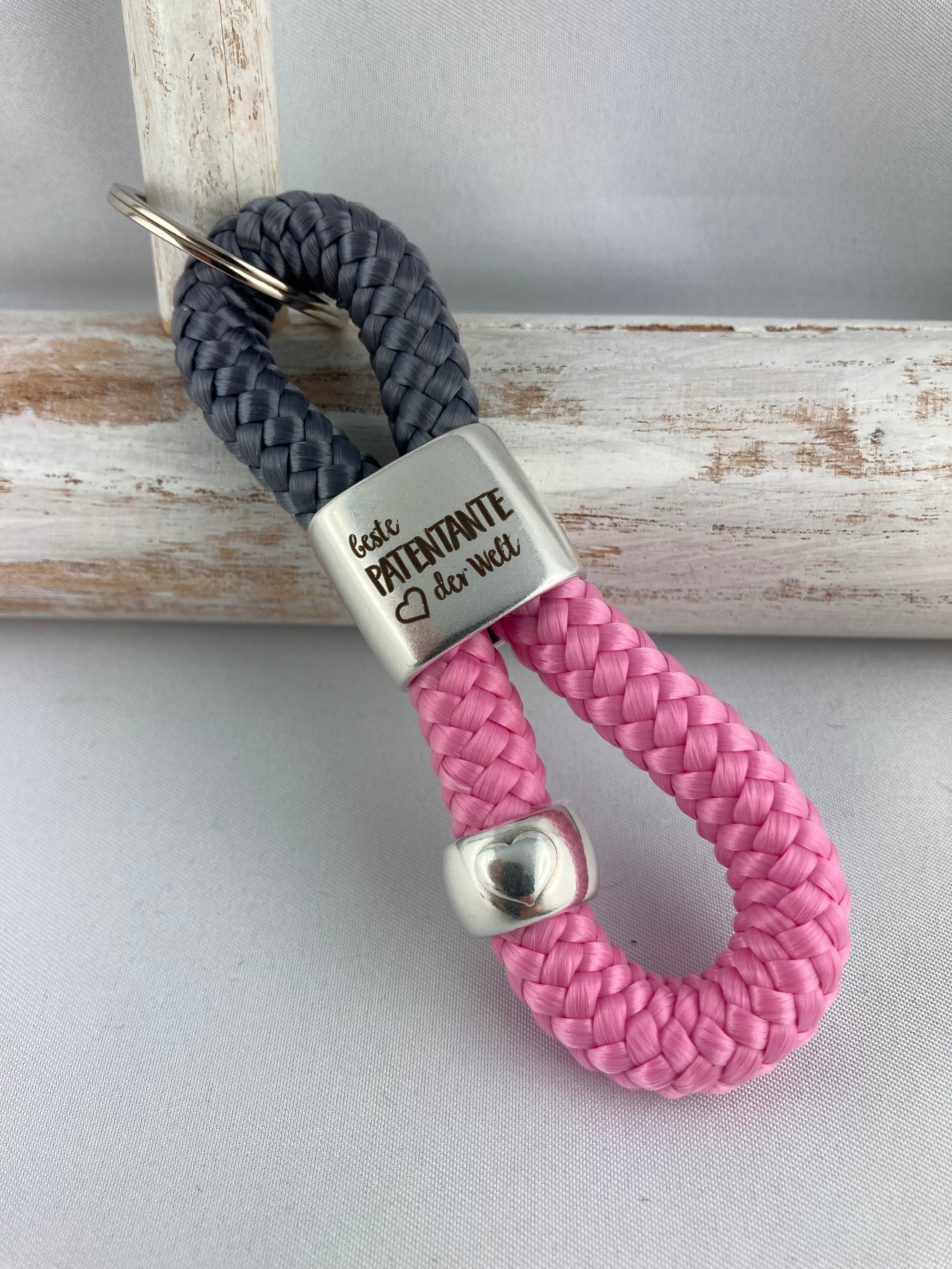 Set Schlüsselanhänger aus Segelseil "beste Patentante und bester Patenonkel der Welt"  handgefertigt mit Gravur