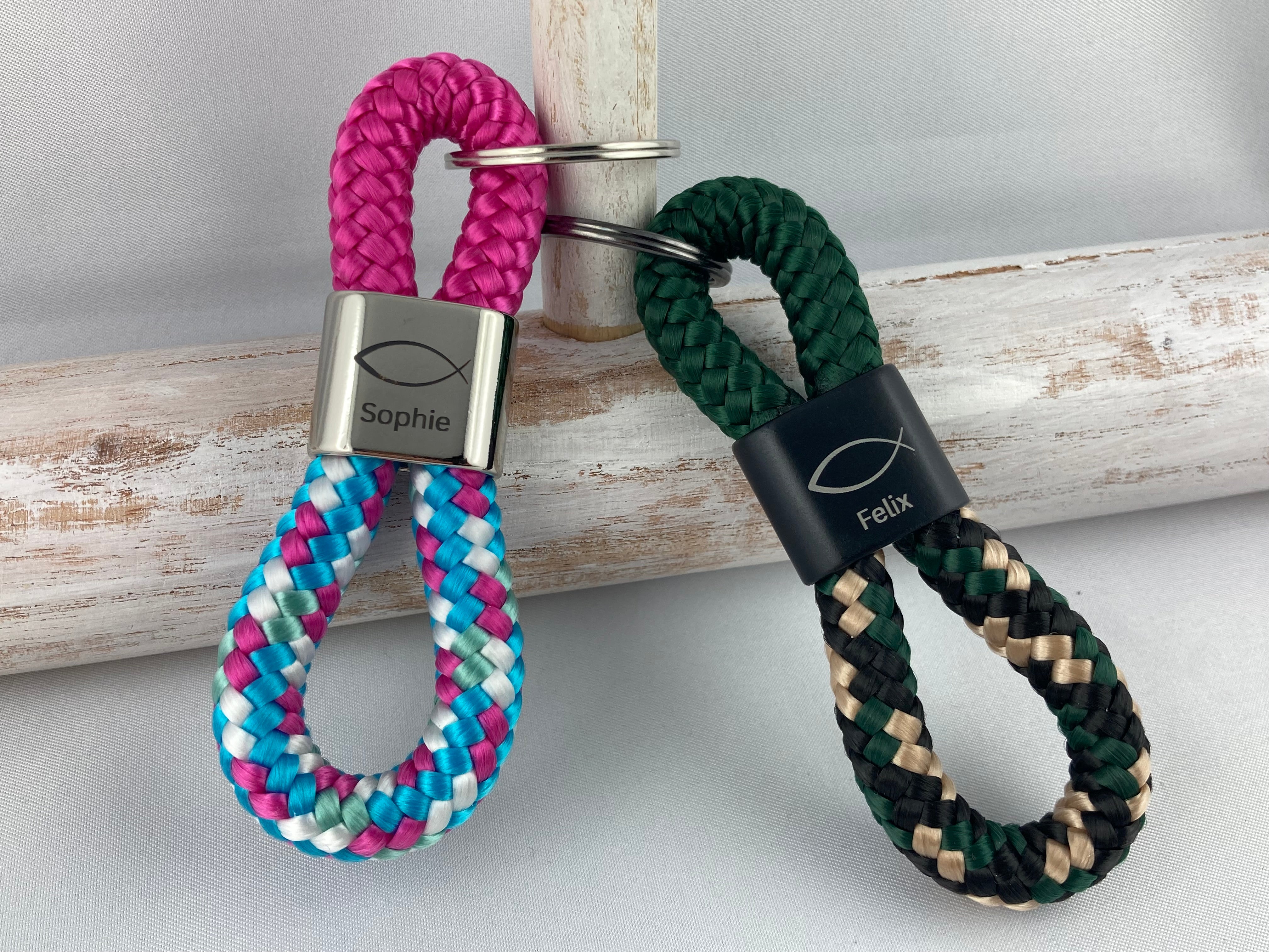 Personalisierter Schlüsselanhänger zur Kommunion und Konfirmation, Fisch-Symbol