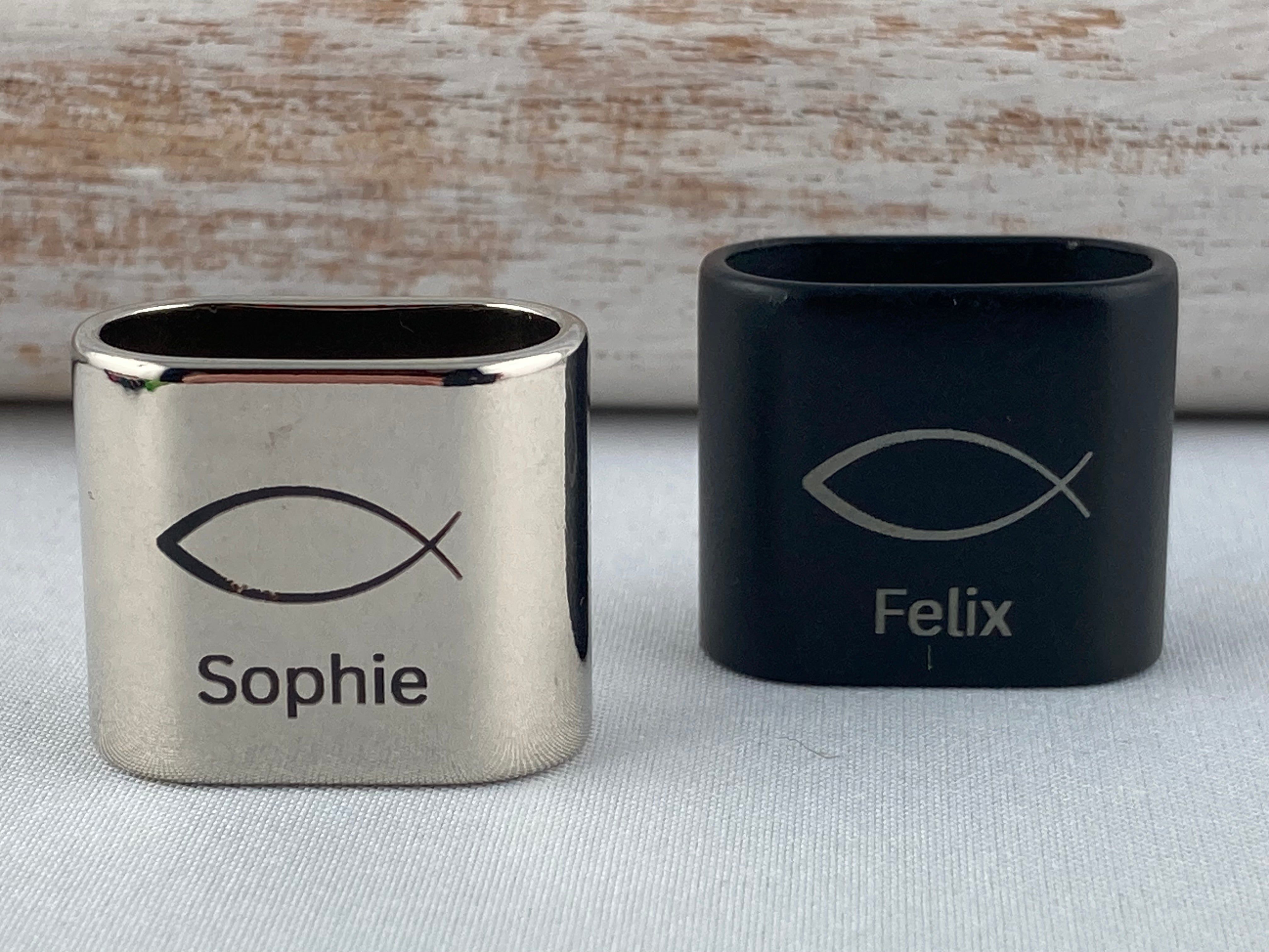 Personalisierter Schlüsselanhänger zur Kommunion und Konfirmation, Fisch-Symbol