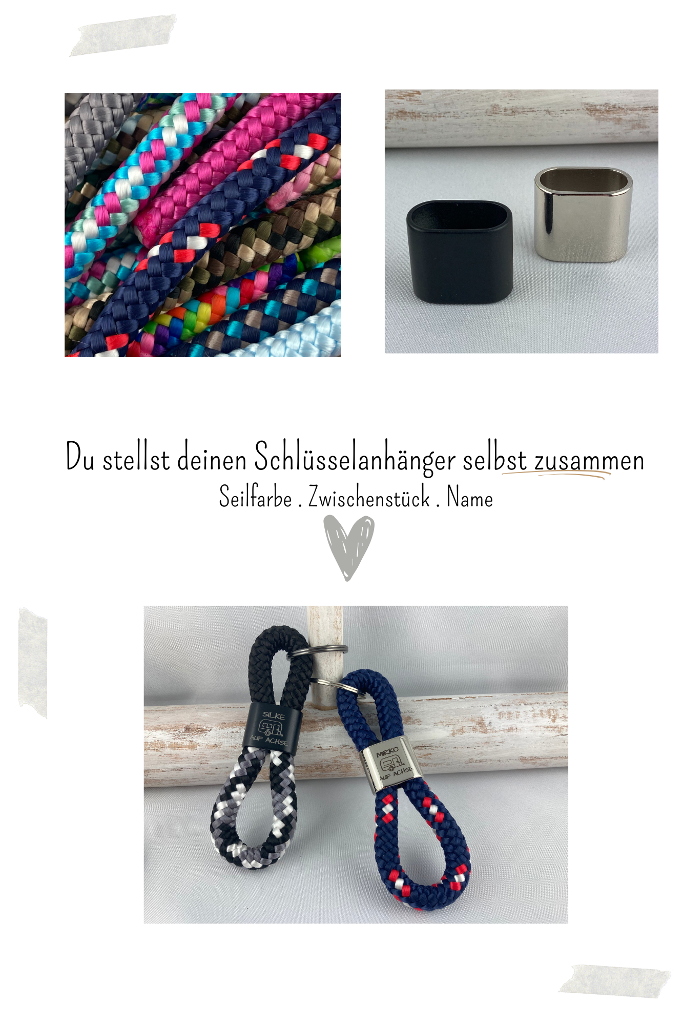 Personalisierter Wohnwagen-Schlüsselanhänger aus Segelseil - mit Namen graviert